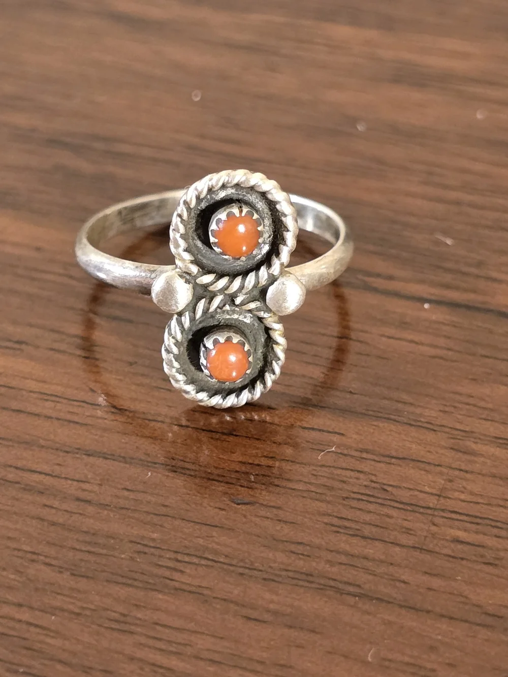 Sterling Style Double Orange Cabochon Rope Ring
